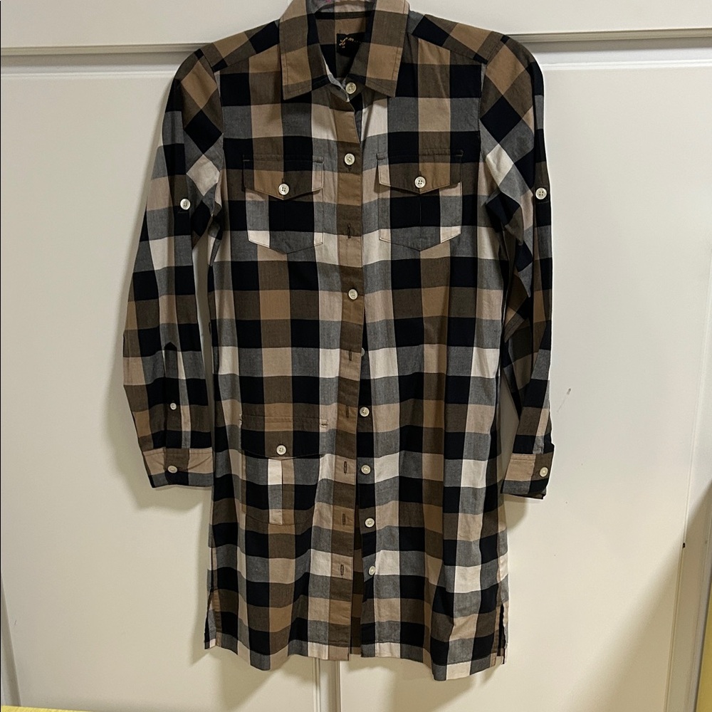 L.L. Bean Signature Black and Brown Plaid Cotton ShirtDress 0P
